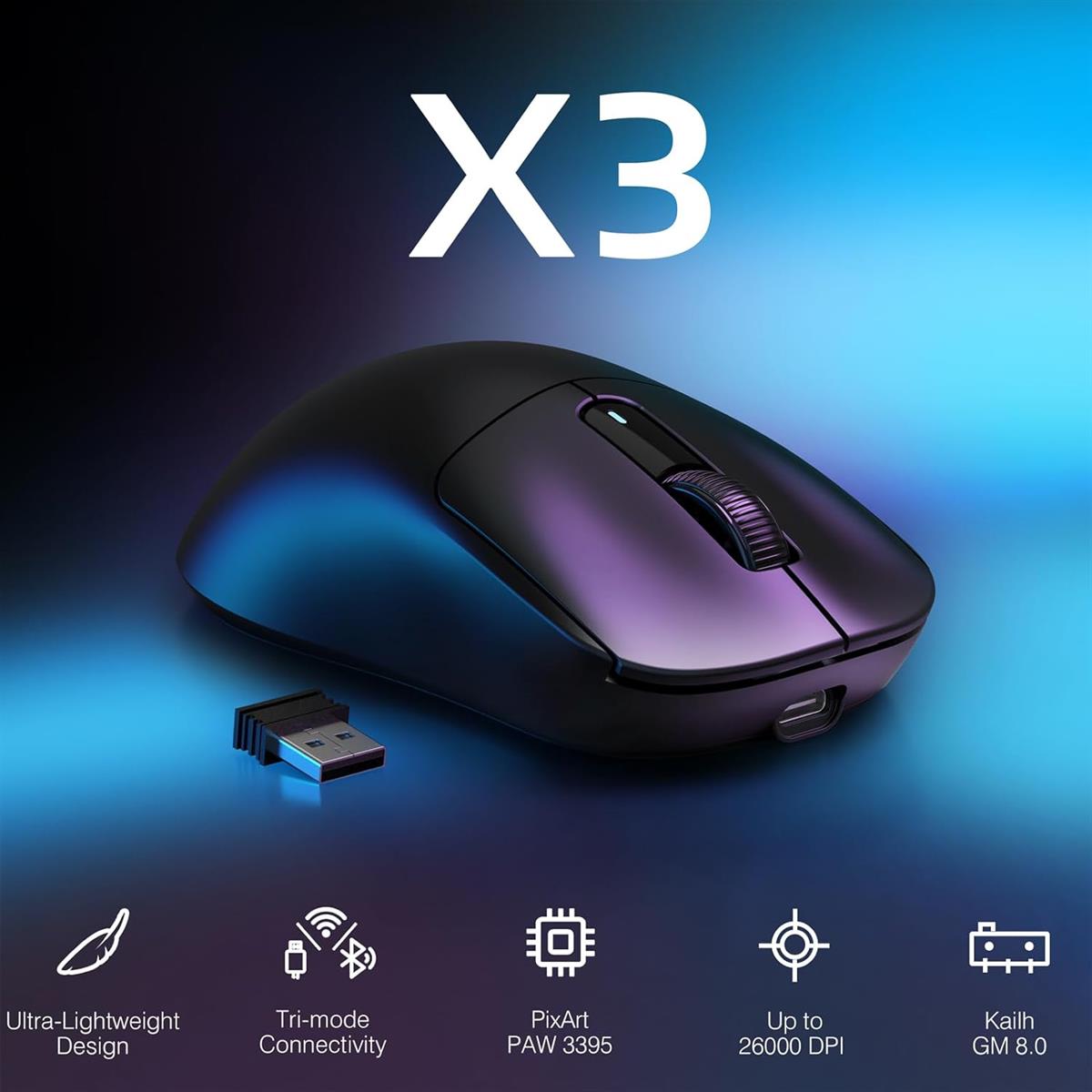 Attack Shark Wireless Gaming Mouse PAW3395 X3 Lightweight with Tri-Mode Black Attack Shark Wireless Gaming Mouse PAW3395 X3 Lightweight with Tri-Mode Black